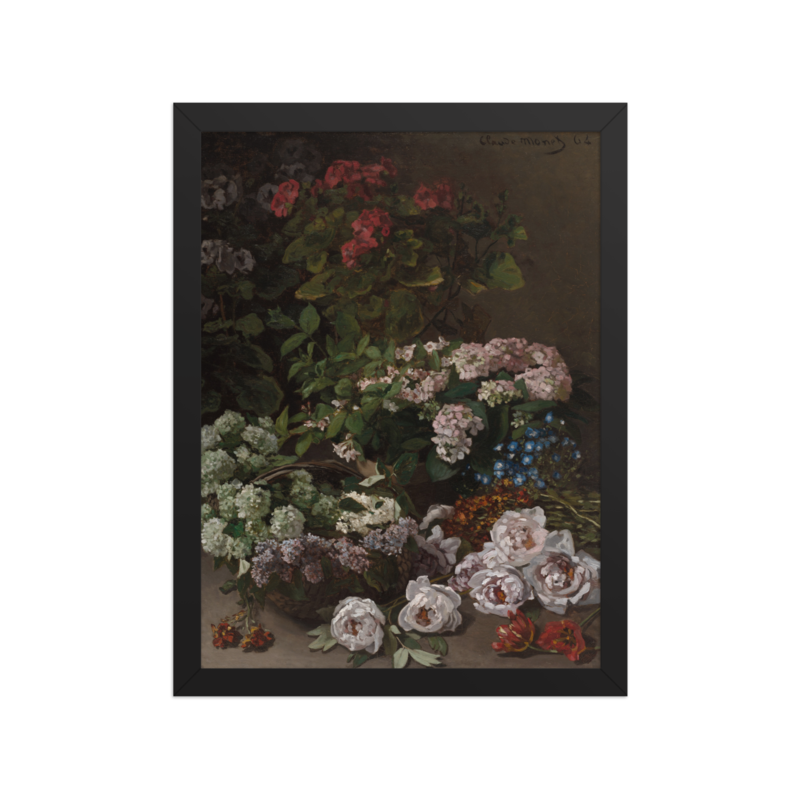 Authentic Printful framed Spring Flowers by Claude Monet, 12 × 16-inch print with Black frame