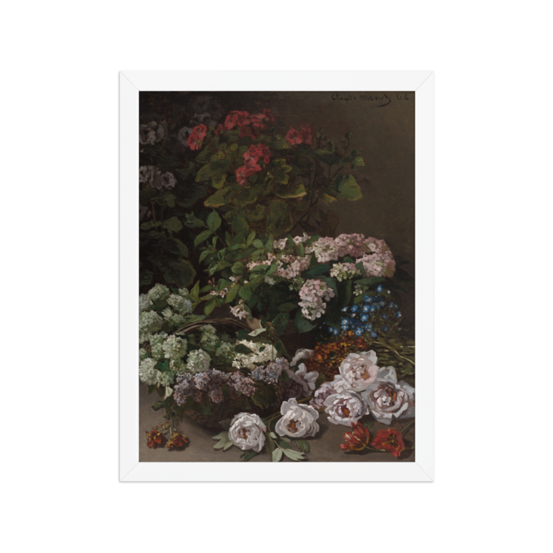 Authentic Printful framed Spring Flowers by Claude Monet, 12 × 16-inch print with White frame