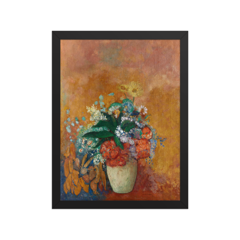 Printful-generated 12 × 16 framed Vase of Flowers art print in Black